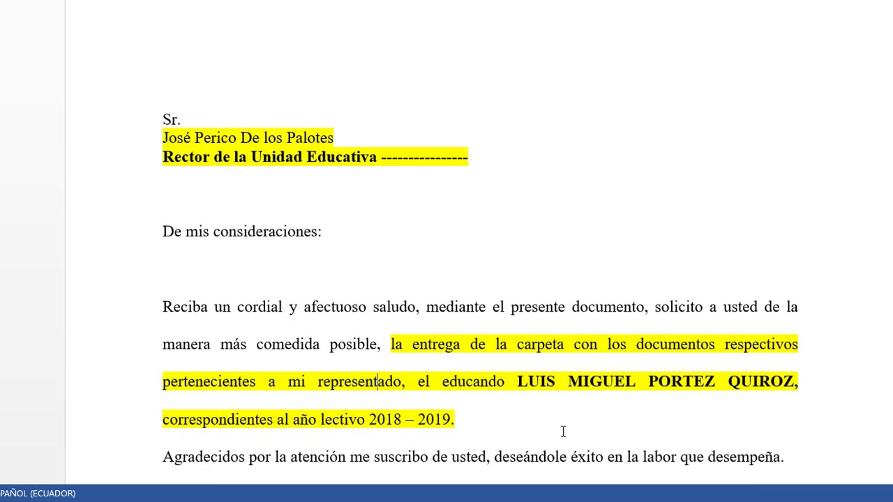 carta modelo solicitud reduccion de jornada