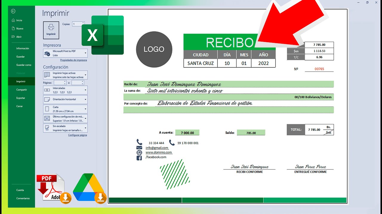 modelo justificante de pago en efectivo