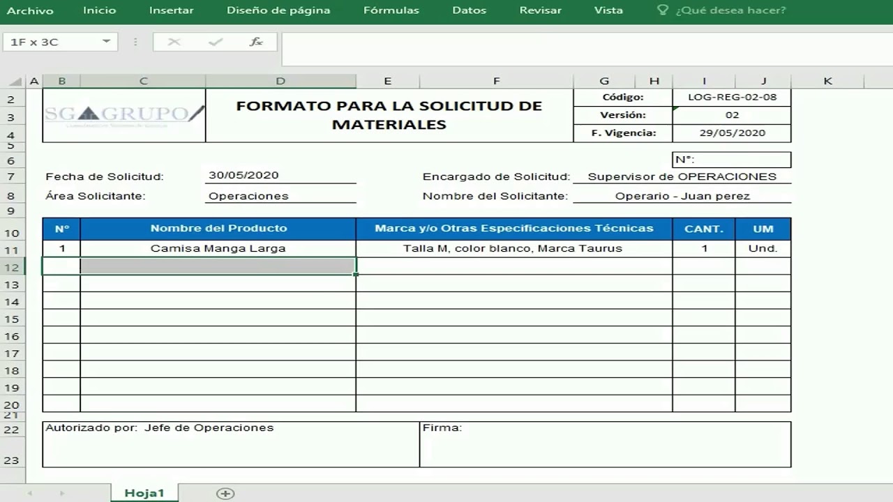 modelo de solicitud de requerimiento de utiles de oficina