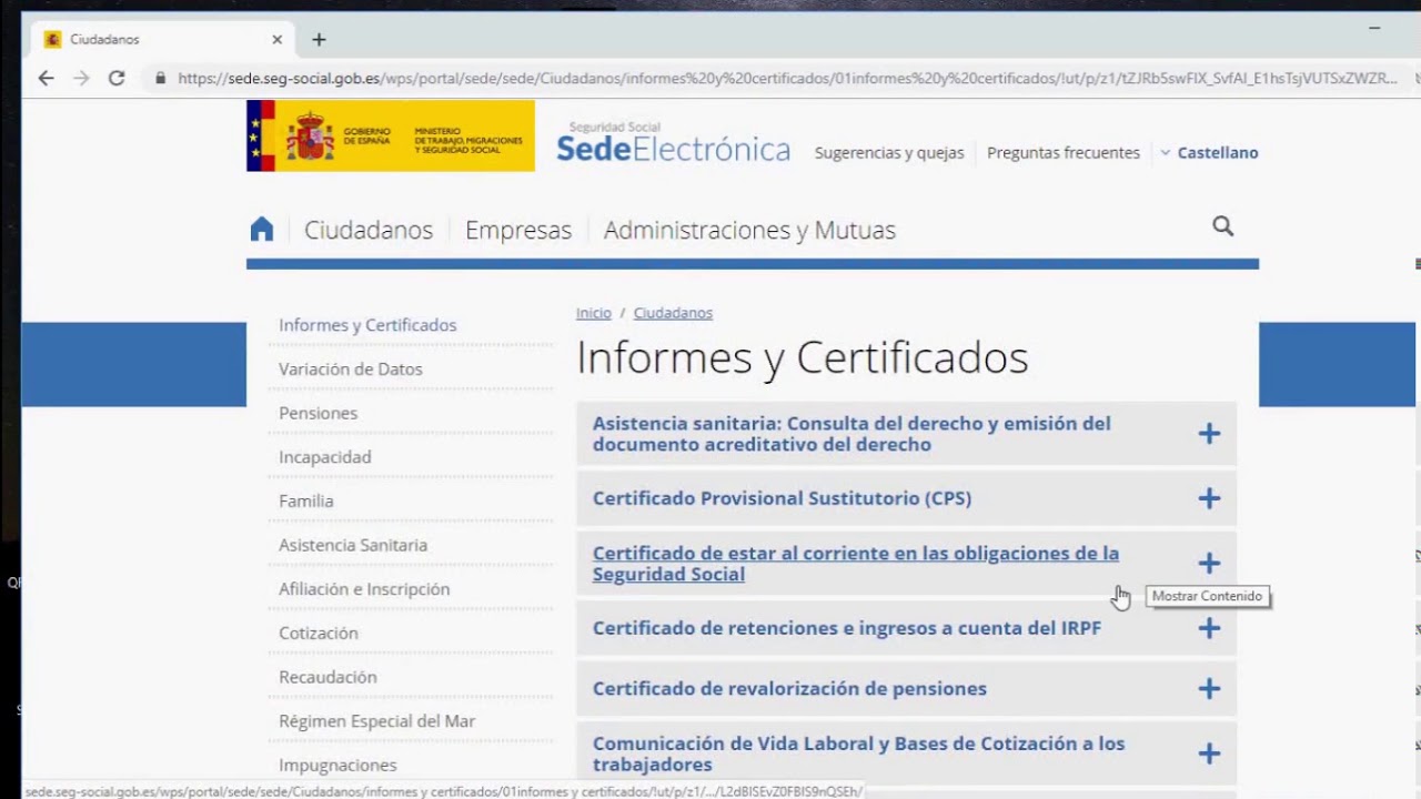 informe vida laboral empresa sede electrónica